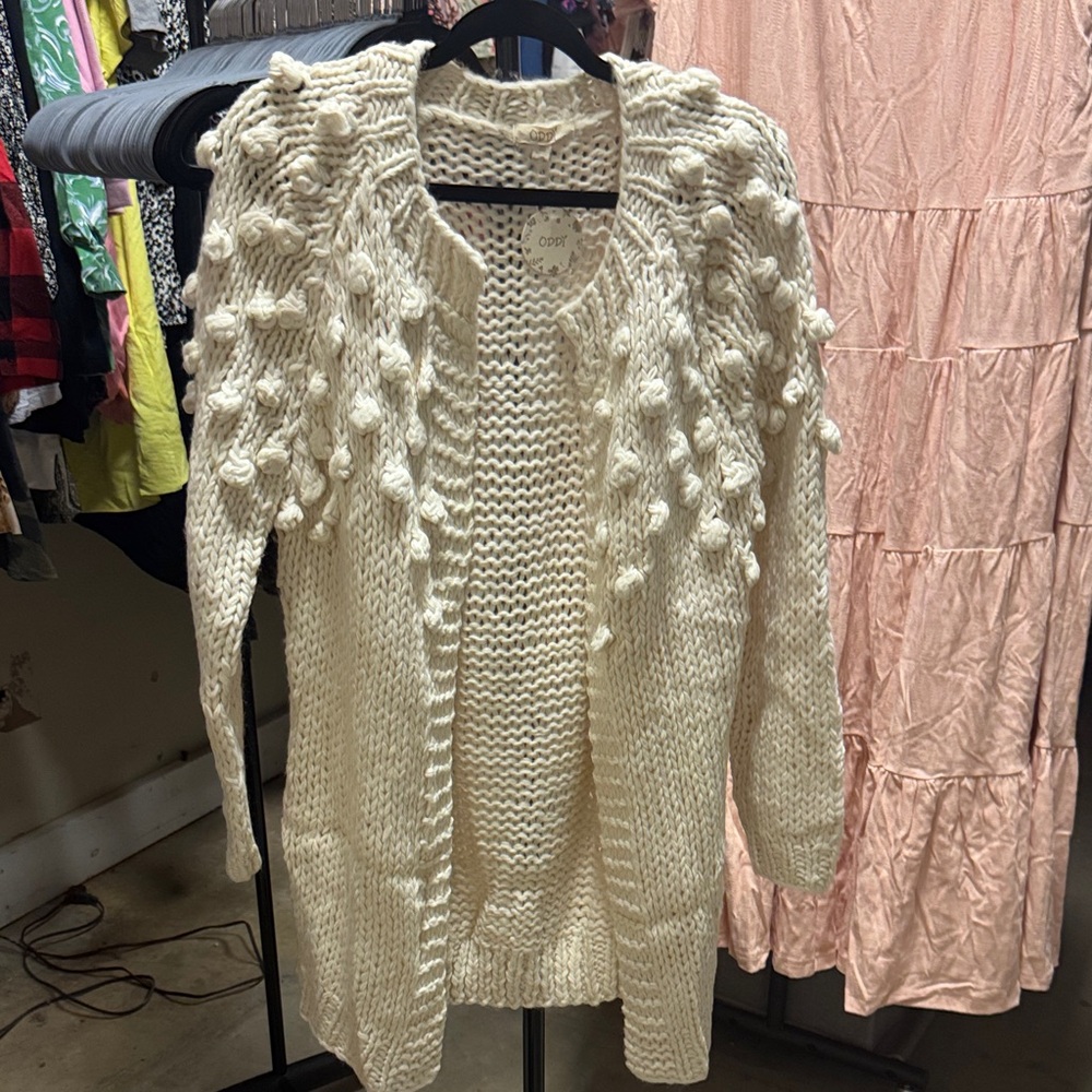 ODDY Cream Textured Women's Cardigan